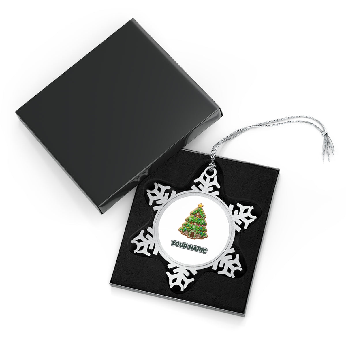 Iced Gingerbread Tree Personalised Pewter Christmas Ornament