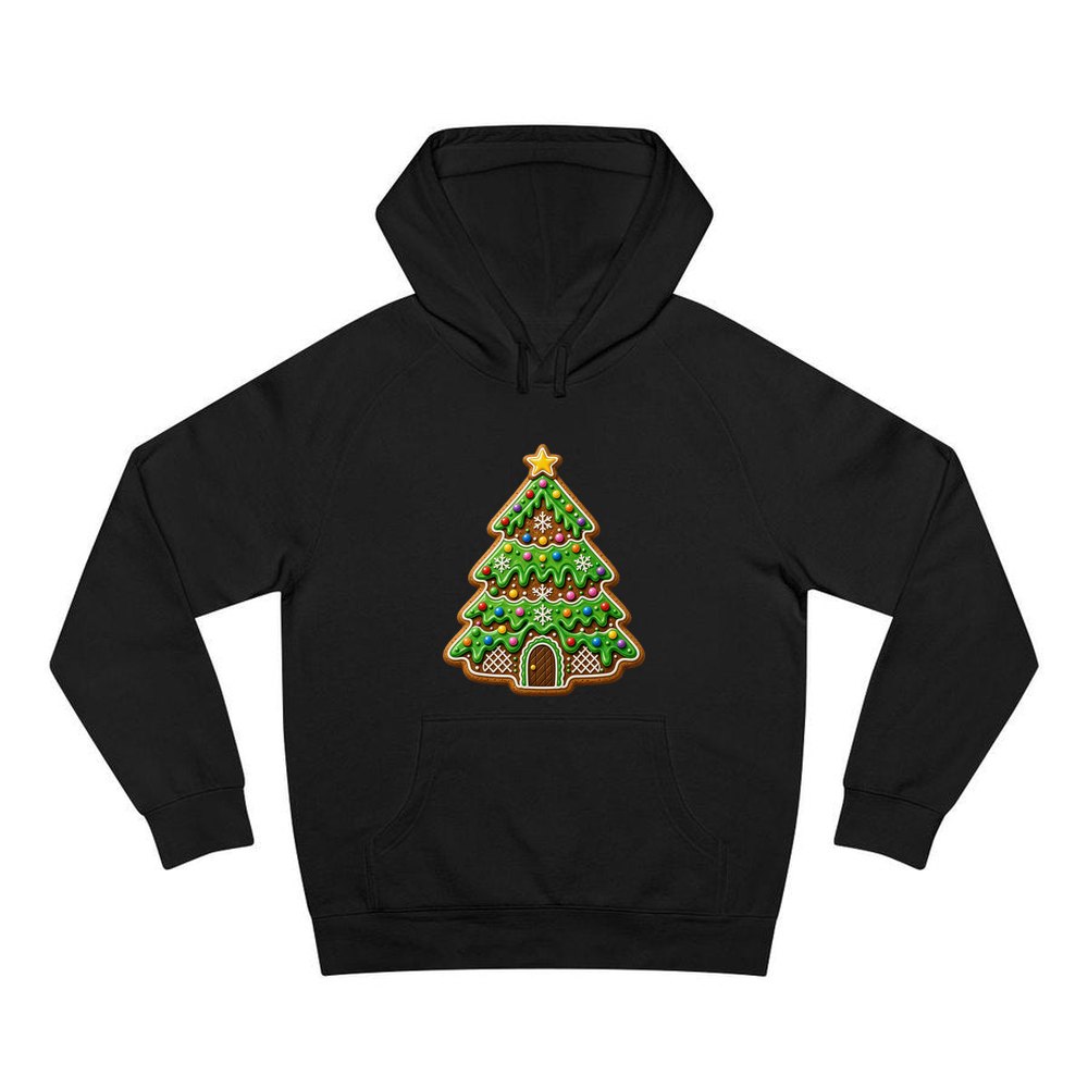 Iced Gingerbread Tree personalised Christmas hoodie in black