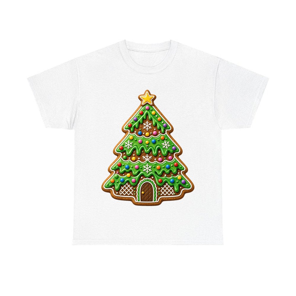 Iced Gingerbread Tree personalised Christmas T-shirt in white