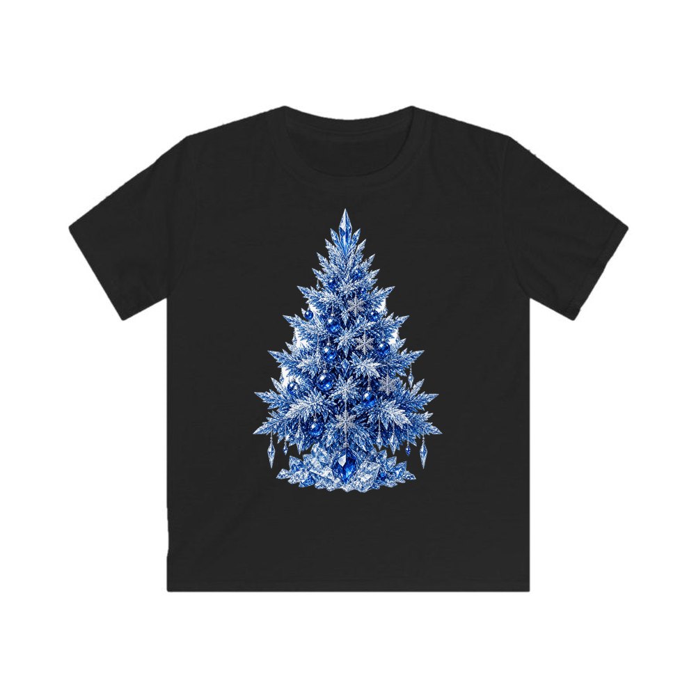 Icy Blue Crystal Tree personalised kids Christmas tee in black