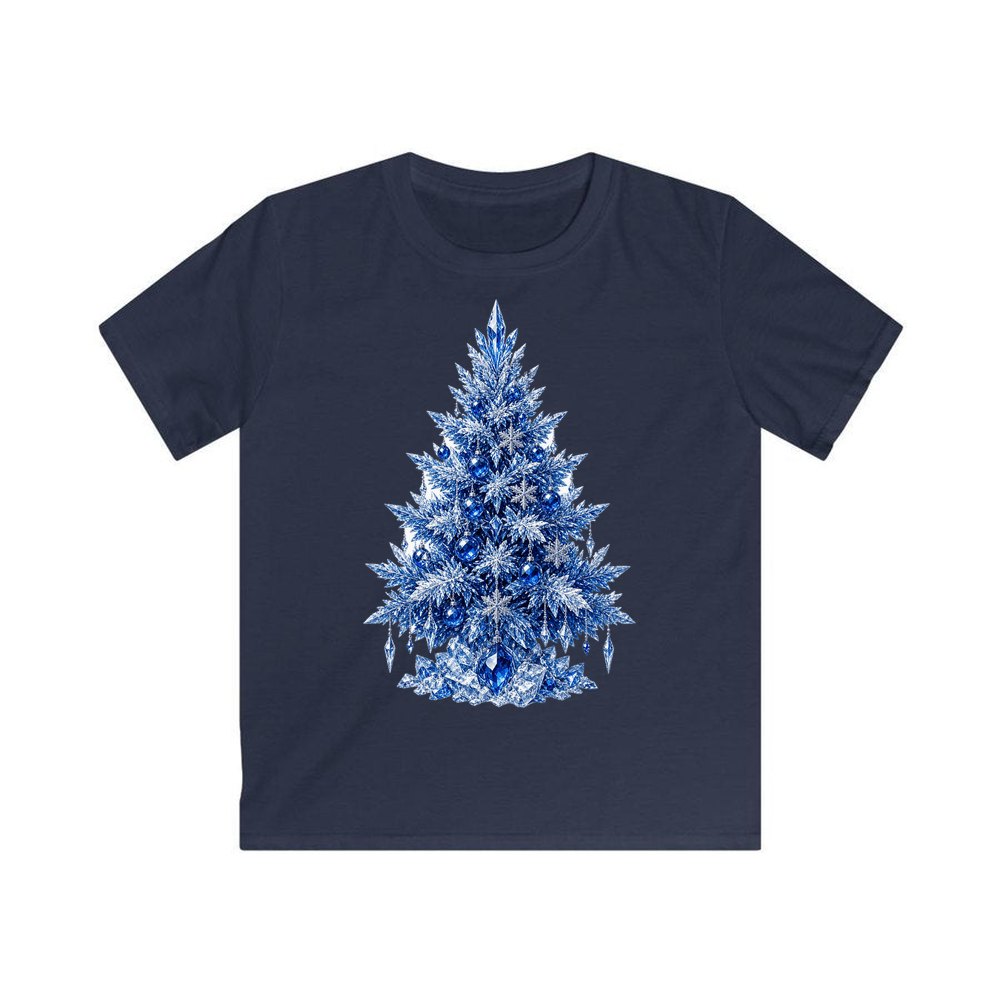 Icy Blue Crystal Tree personalised kids Christmas tee in navy