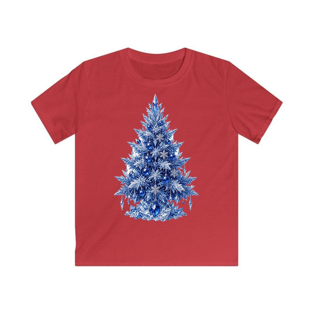 Icy Blue Crystal Tree personalised kids Christmas tee in red