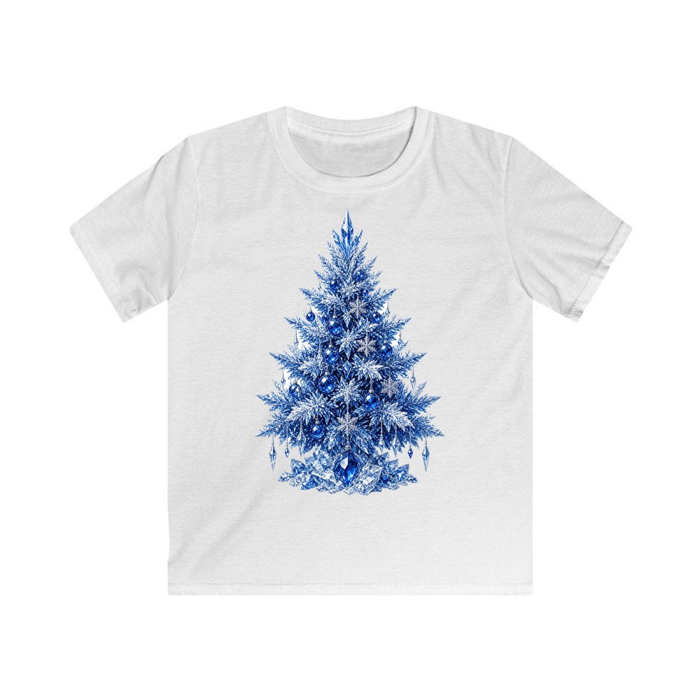 Icy Blue Crystal Tree personalised kids Christmas tee in white