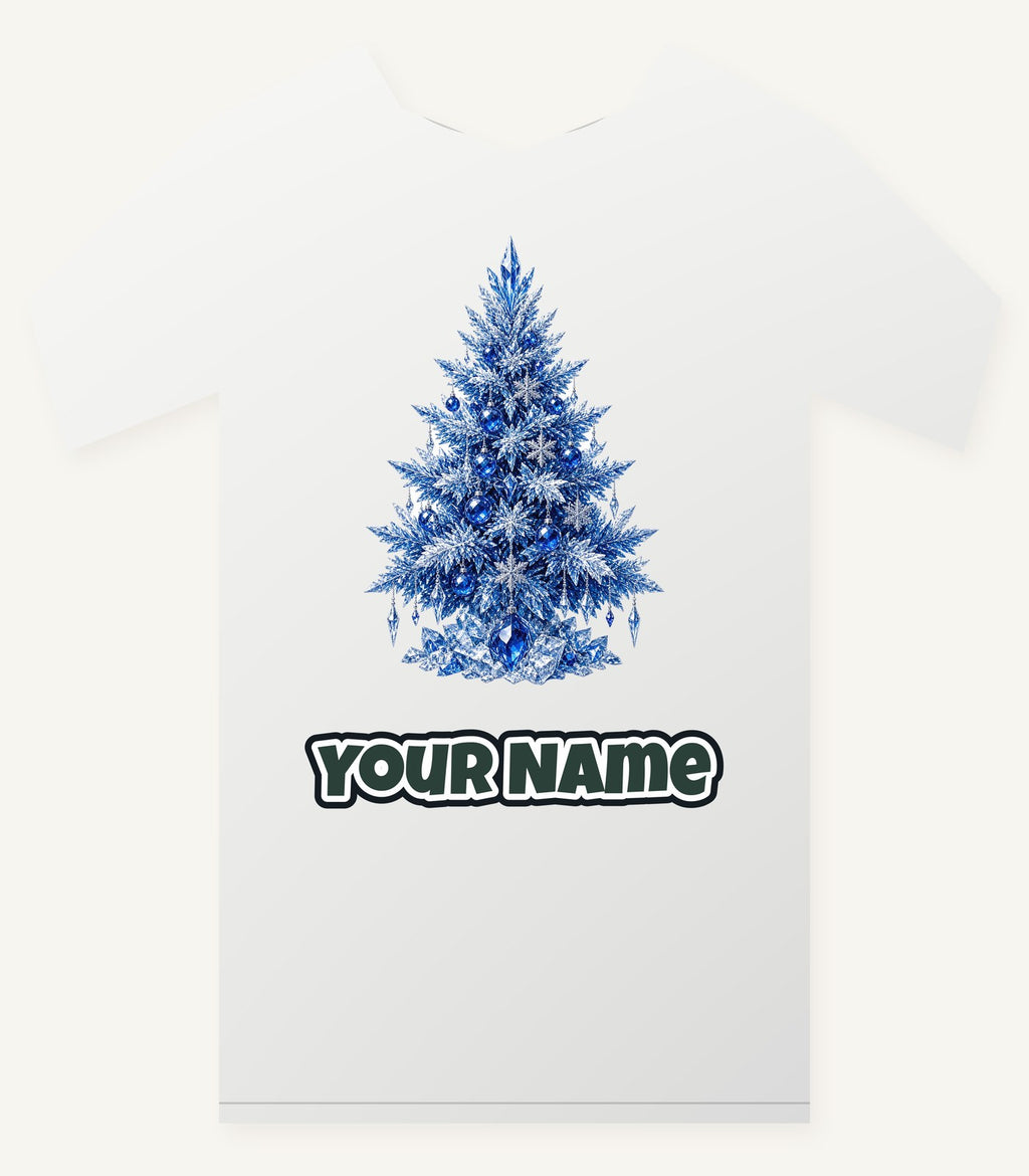 Icy Blue Crystal Tree Personalised Christmas T-Shirt and Hoodie