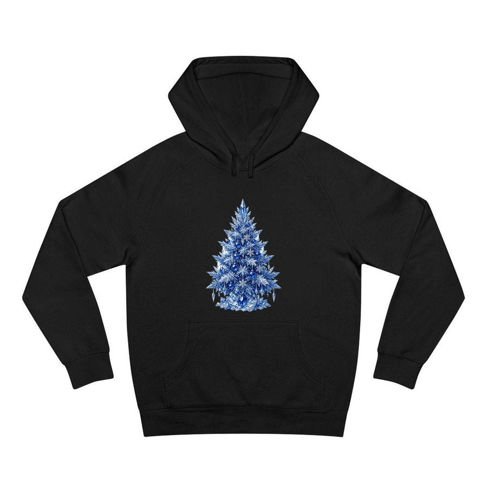 Icy Blue Crystal Tree personalised Christmas hoodie in black