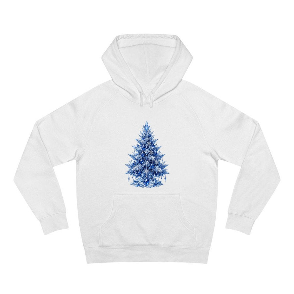 Icy Blue Crystal Tree personalised Christmas hoodie in white