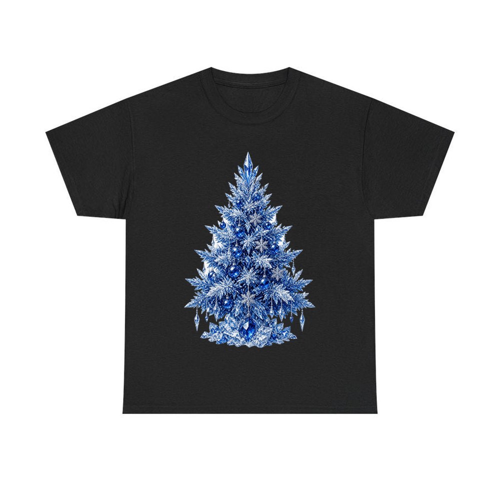 Icy Blue Crystal Tree personalised Christmas T-shirt in black