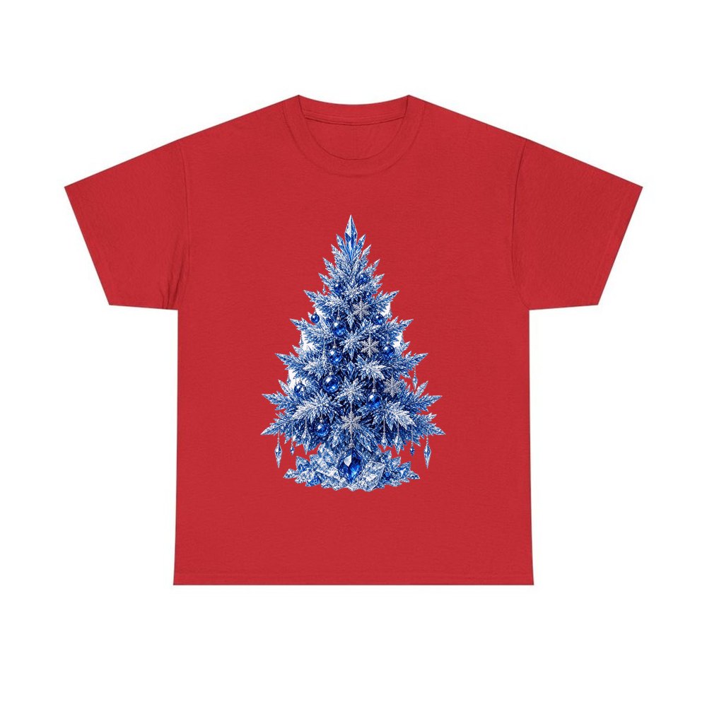 Icy Blue Crystal Tree personalised Christmas T-shirt in red