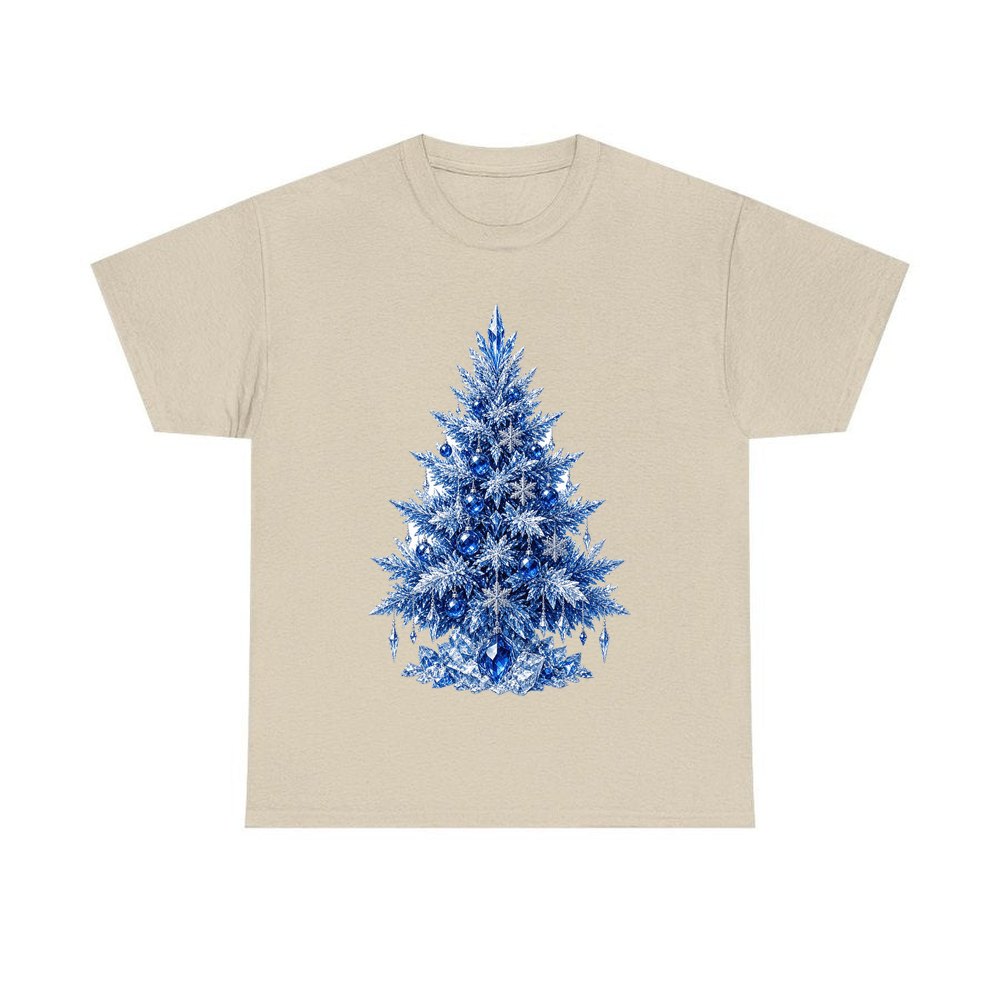 Icy Blue Crystal Tree personalised Christmas T-shirt in sand