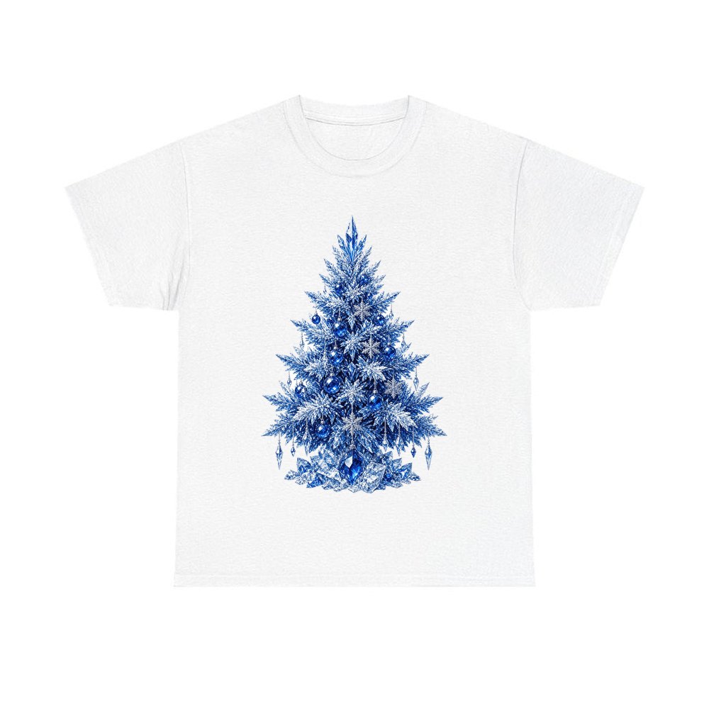 Icy Blue Crystal Tree personalised Christmas T-shirt in white