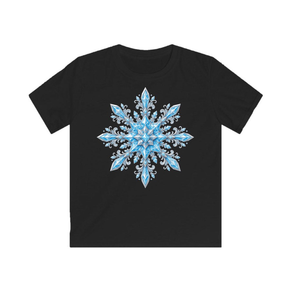 Icy Crystal Snowflake personalised kids Christmas tee in black