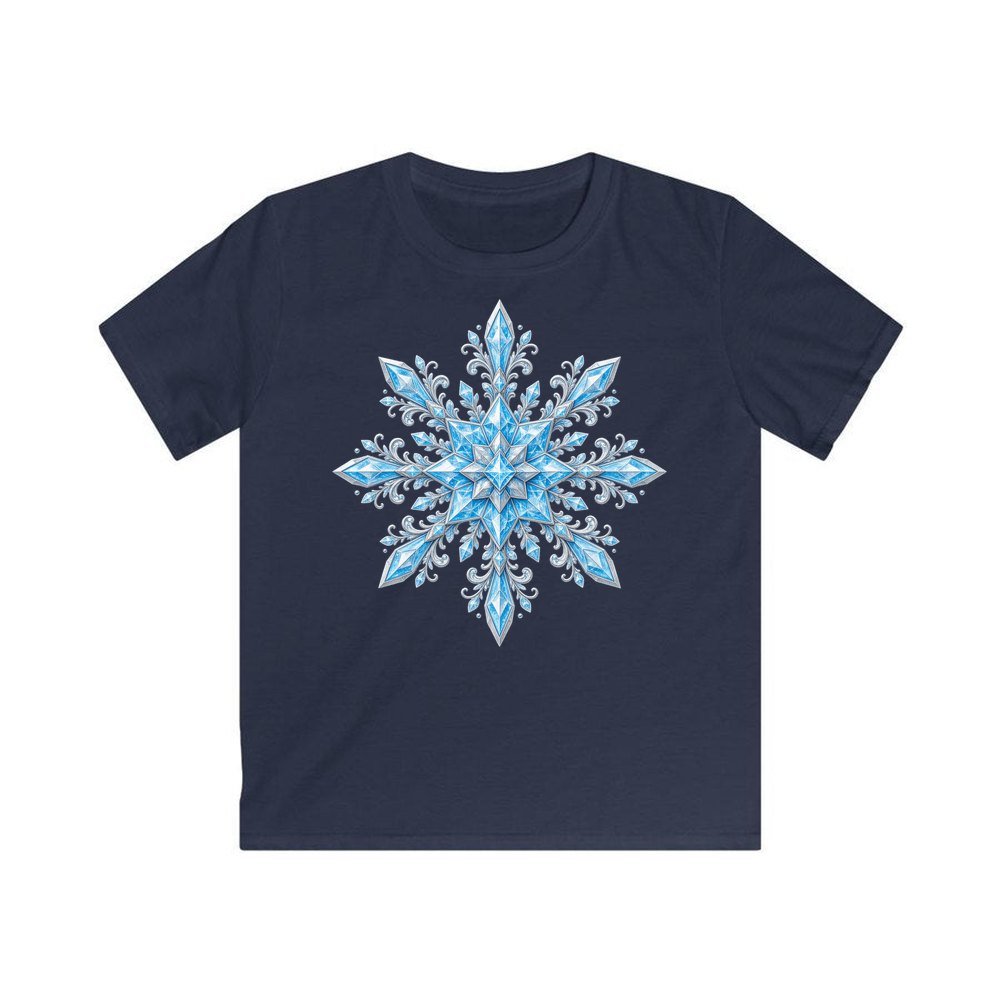 Icy Crystal Snowflake personalised kids Christmas tee in navy