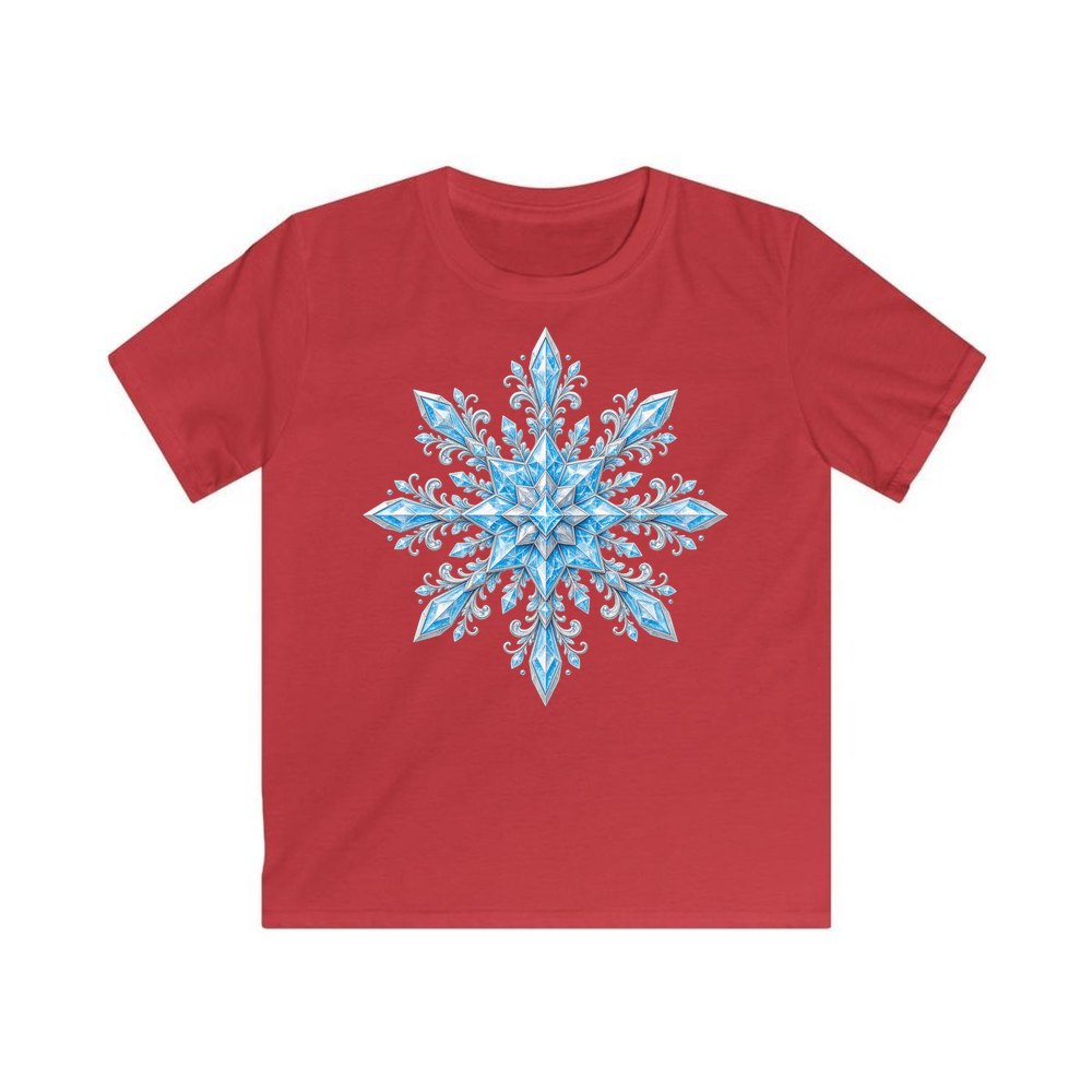 Icy Crystal Snowflake personalised kids Christmas tee in red