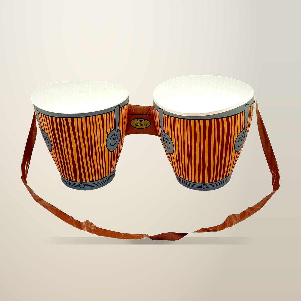 Inflatable Double Bongo Drums, Beach Party Prop, on a plain cream background