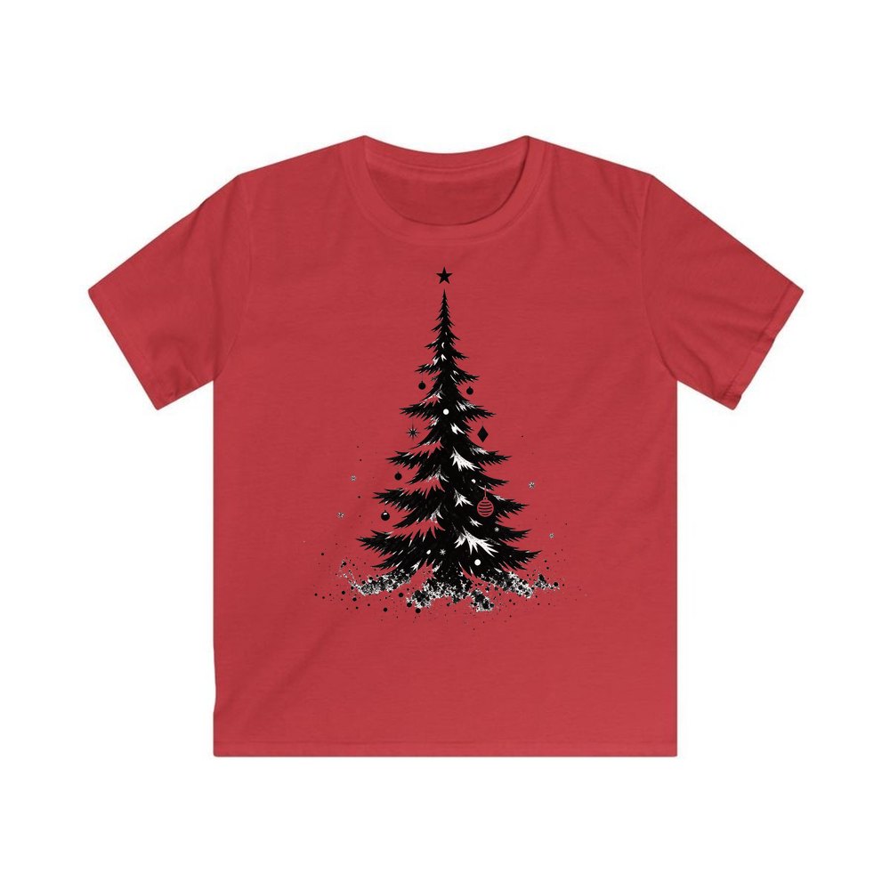 Ink Sketch Christmas Tree personalised kids Christmas tee in red