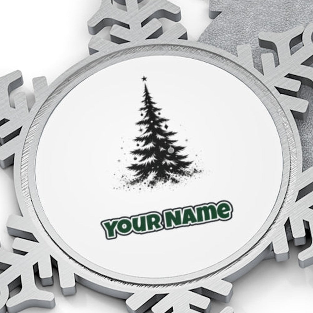 Ink Sketch Christmas Tree Personalised Pewter Christmas Ornament