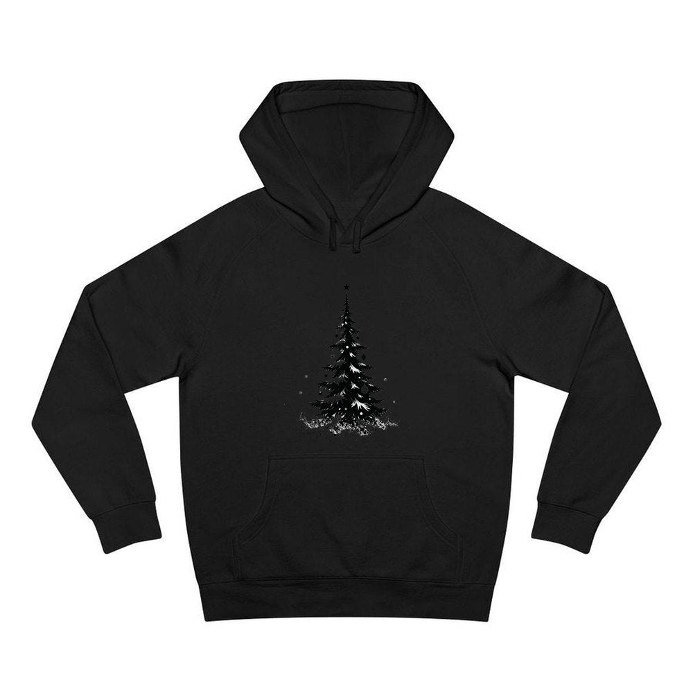 Ink Sketch Christmas Tree personalised Christmas hoodie in black