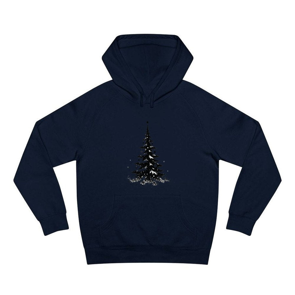 Ink Sketch Christmas Tree personalised Christmas hoodie in navy