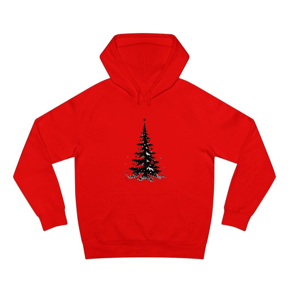 Ink Sketch Christmas Tree personalised Christmas hoodie in red