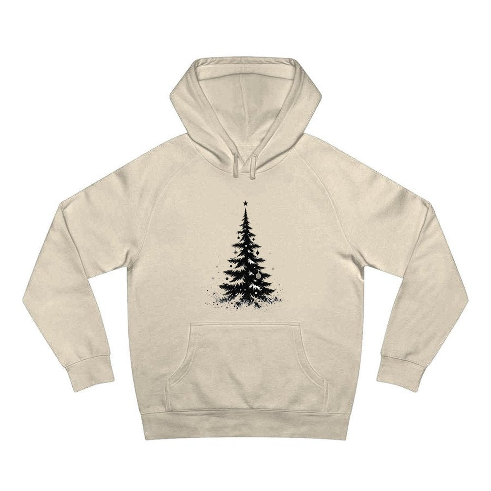 Ink Sketch Christmas Tree personalised Christmas hoodie in sand