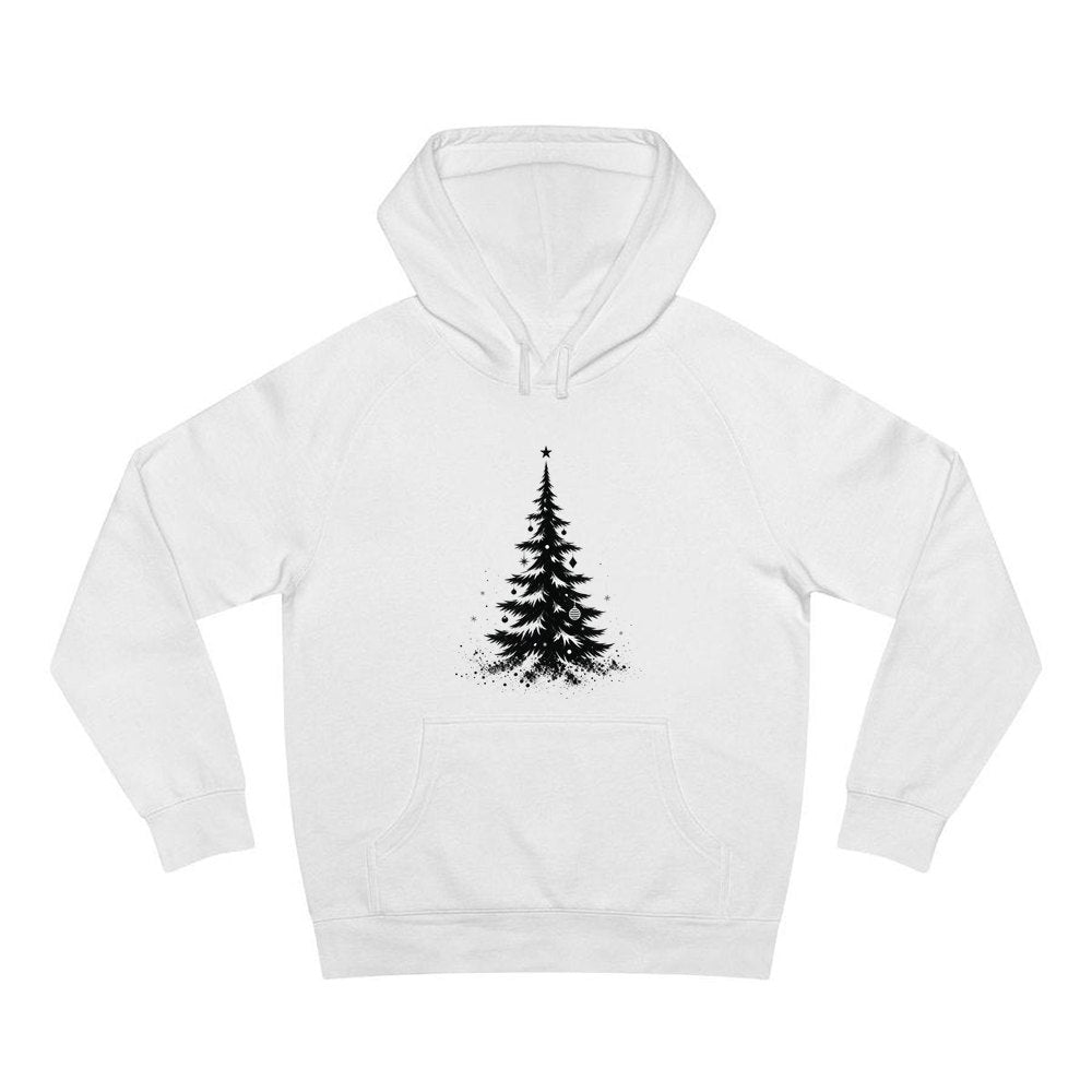 Ink Sketch Christmas Tree personalised Christmas hoodie in white