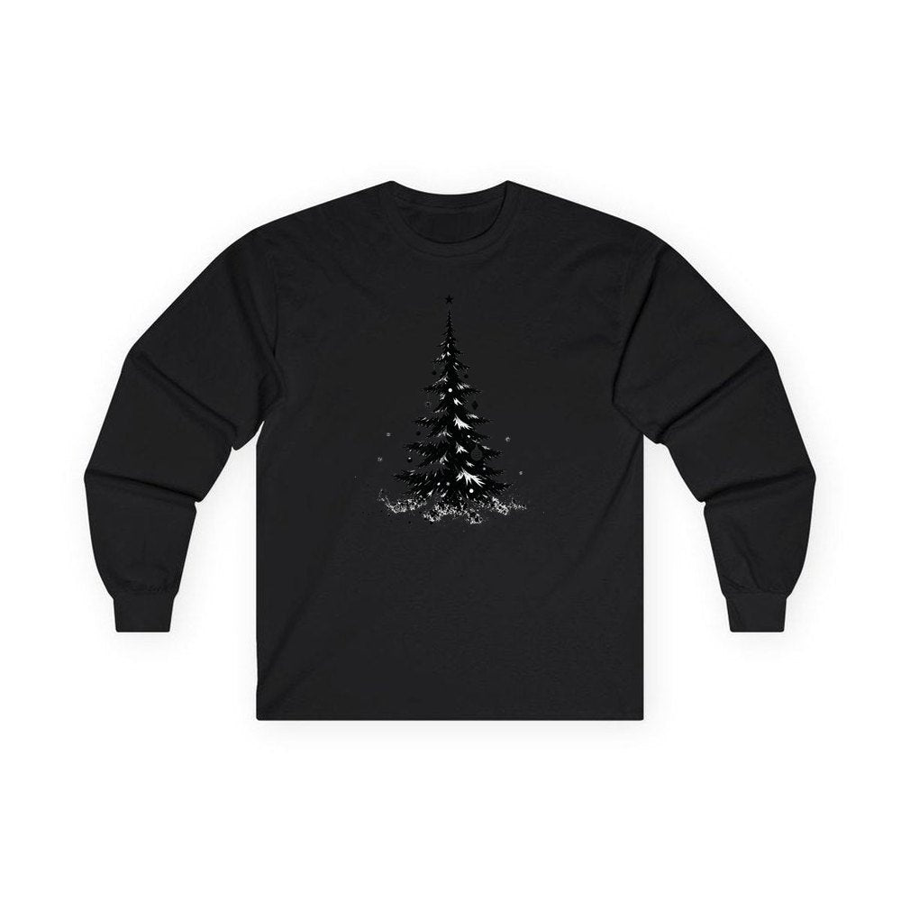 Ink Sketch Christmas Tree personalised long sleeve Christmas T-shirt in black
