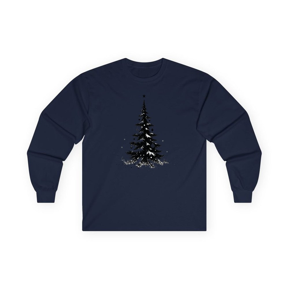 Ink Sketch Christmas Tree personalised long sleeve Christmas T-shirt in navy
