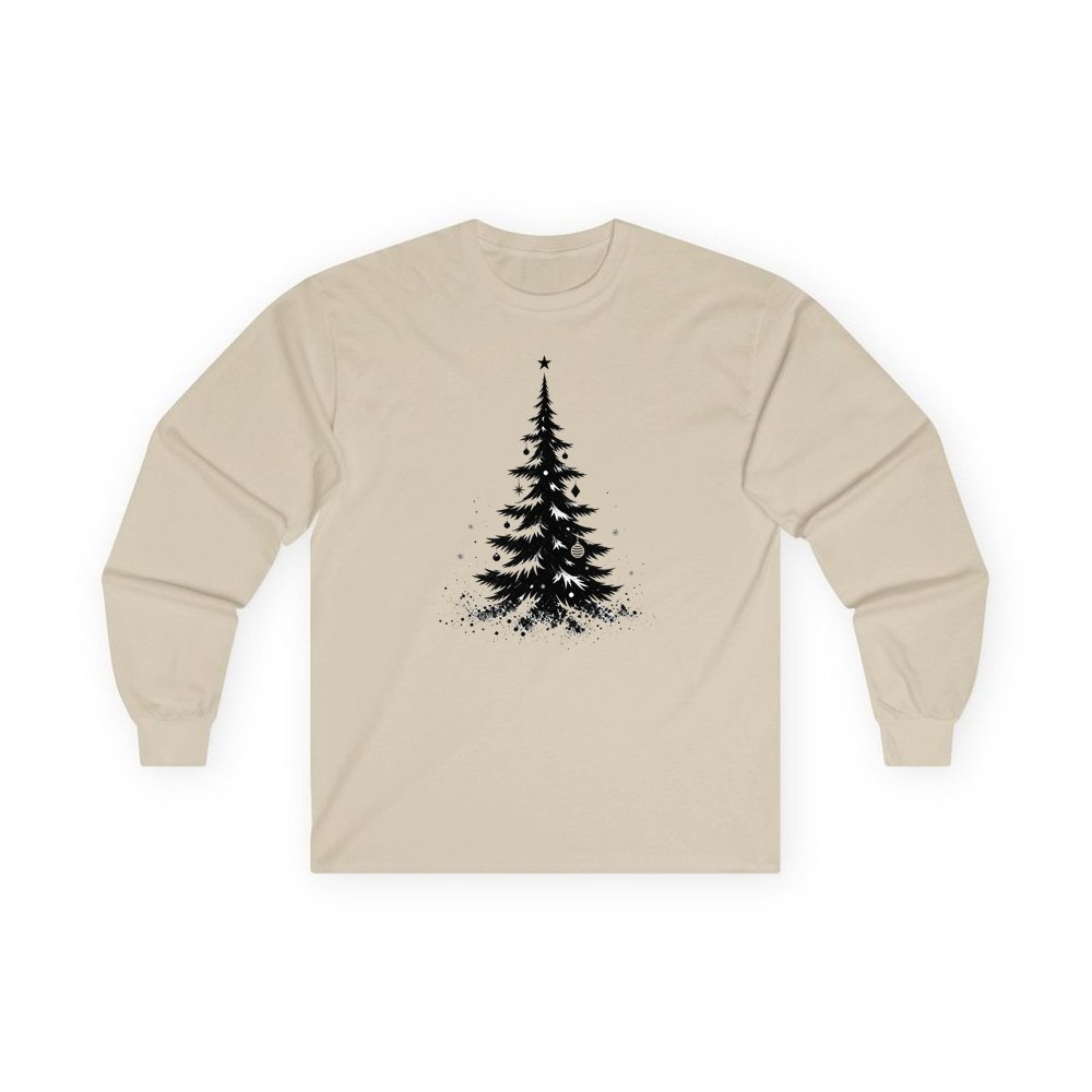 Ink Sketch Christmas Tree personalised long sleeve Christmas T-shirt in sand