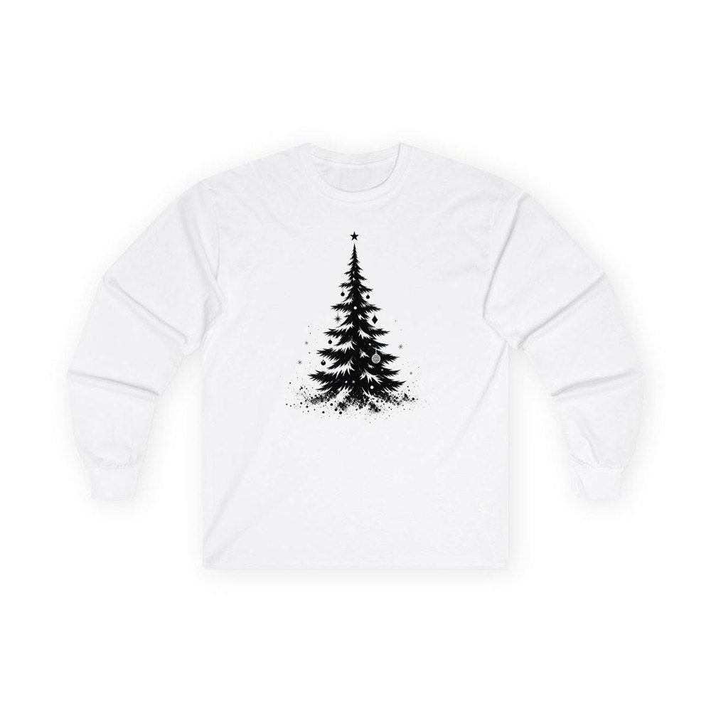 Ink Sketch Christmas Tree personalised long sleeve Christmas T-shirt in white