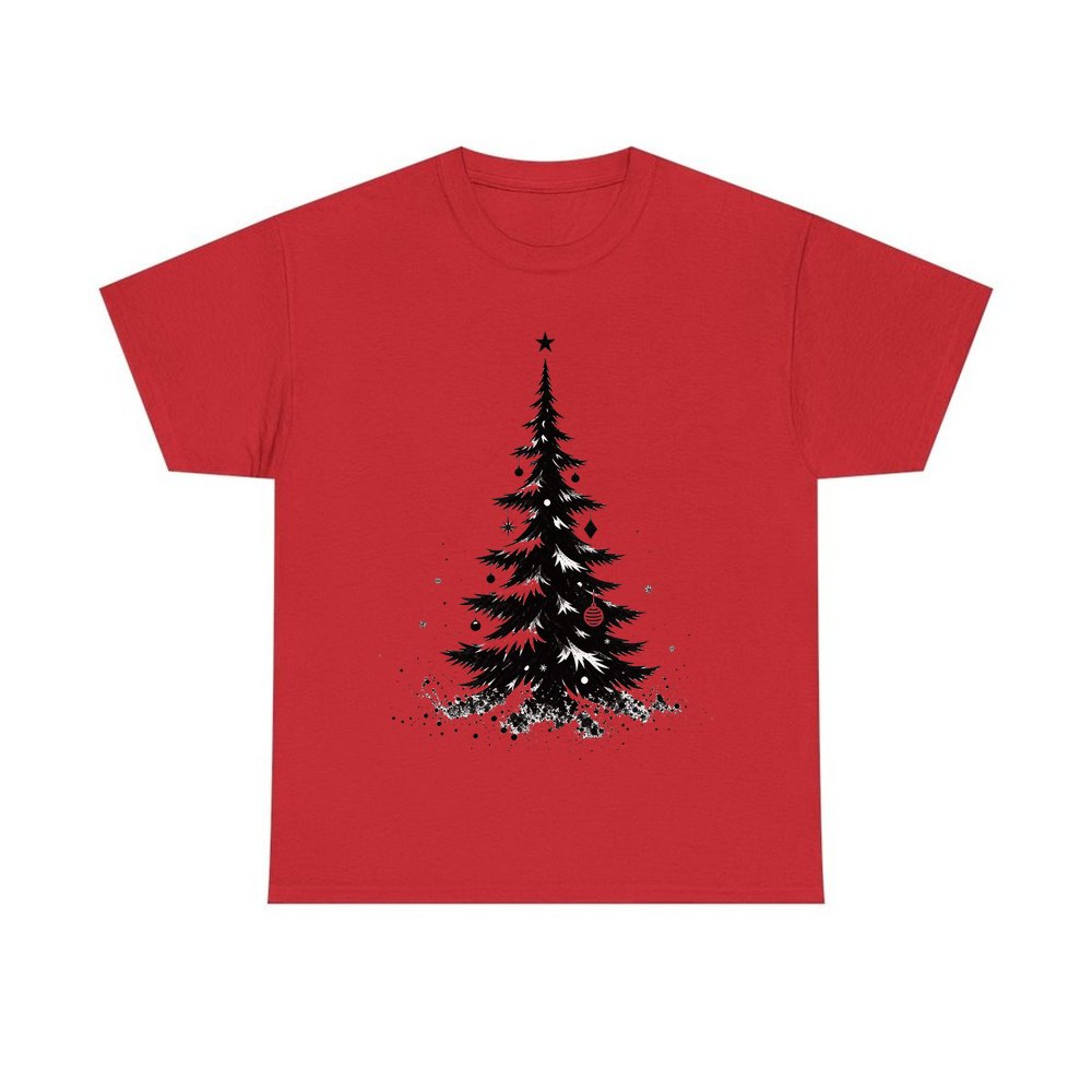 Ink Sketch Christmas Tree personalised Christmas T-shirt in red