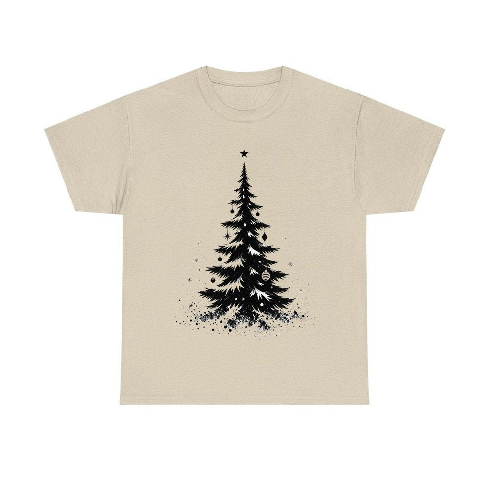 Ink Sketch Christmas Tree personalised Christmas T-shirt in sand