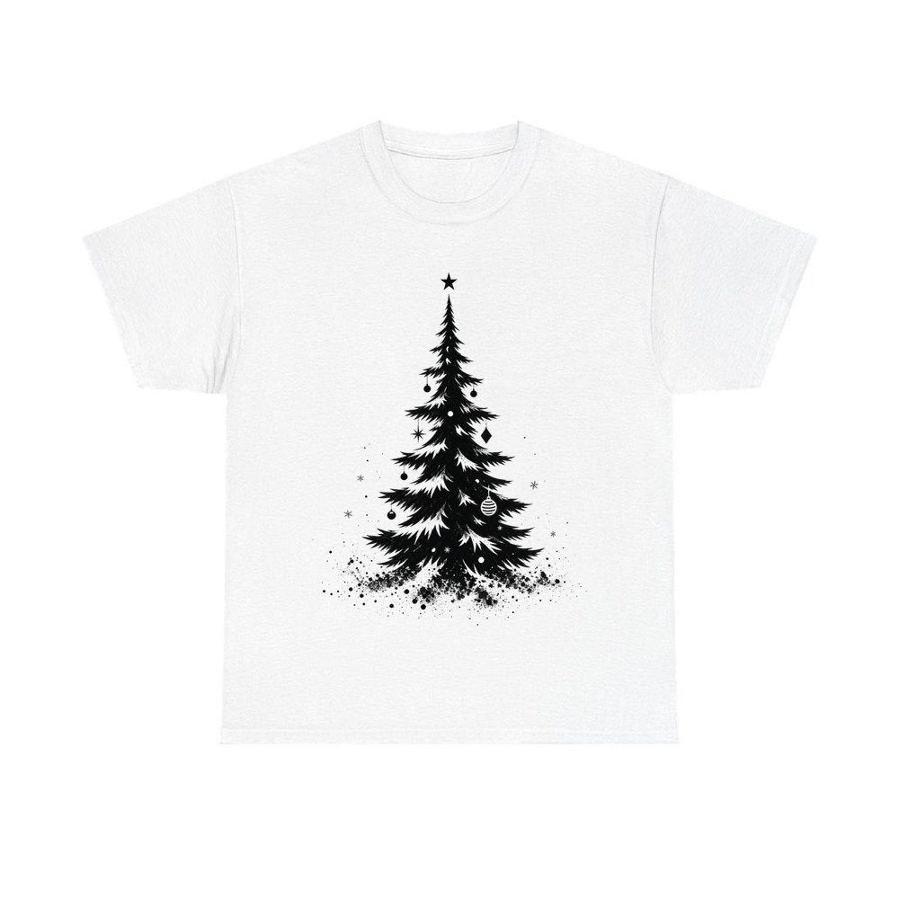 Ink Sketch Christmas Tree personalised Christmas T-shirt in white