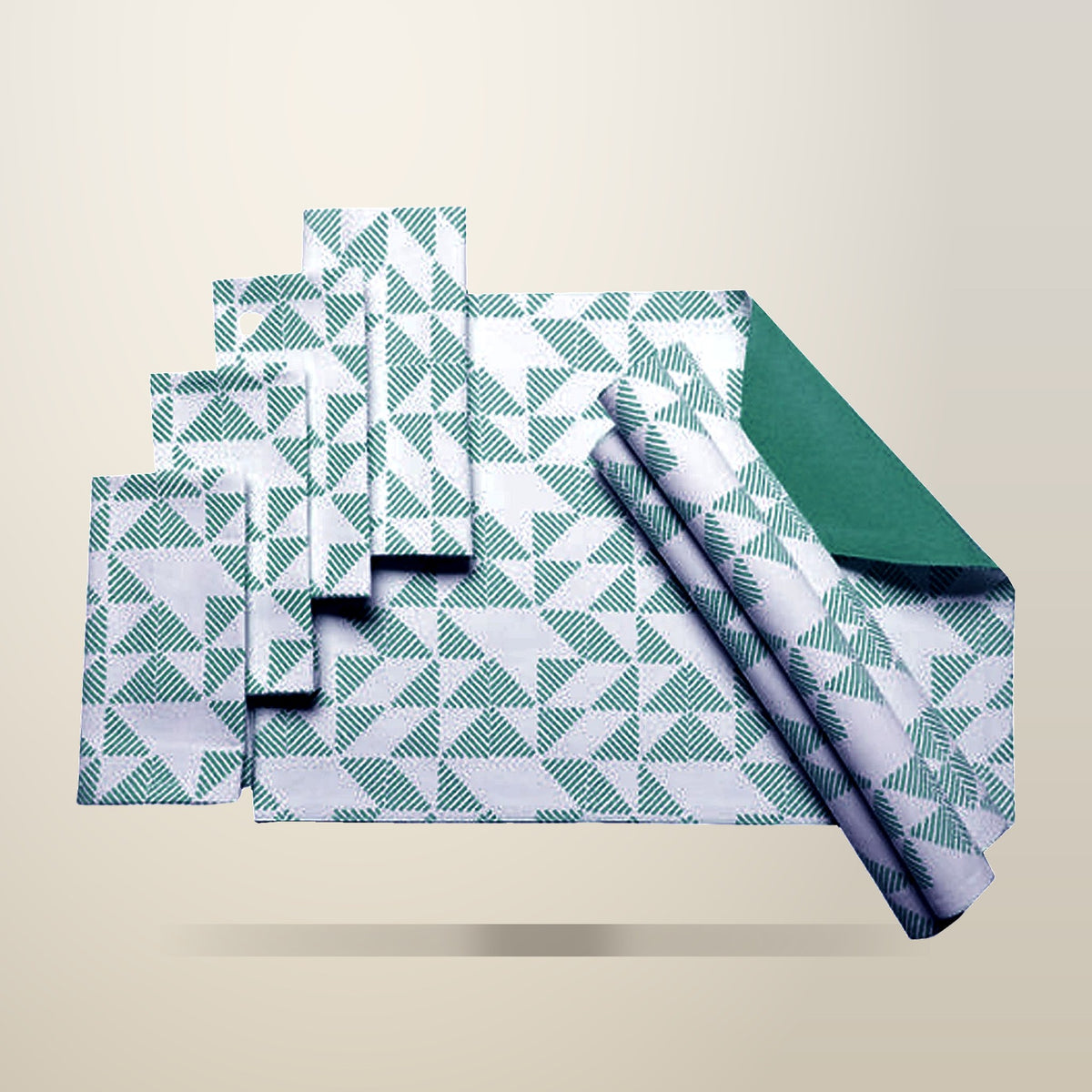 J.Elliot Home Pippa Napery Set, Teal, 8 Piece, on a plain cream background