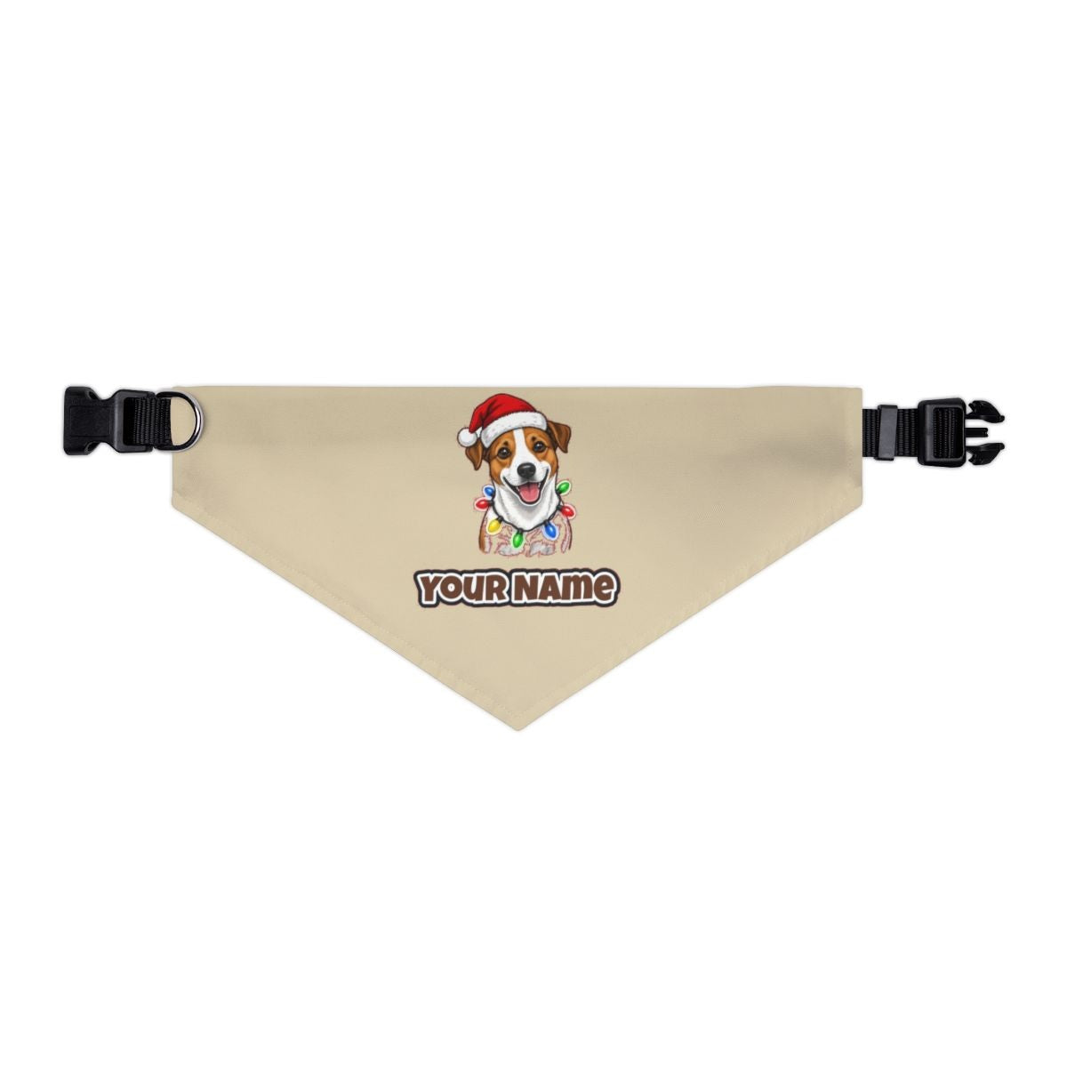 Jack Russell personalised Christmas pet bandana in beige, collar with buckle
