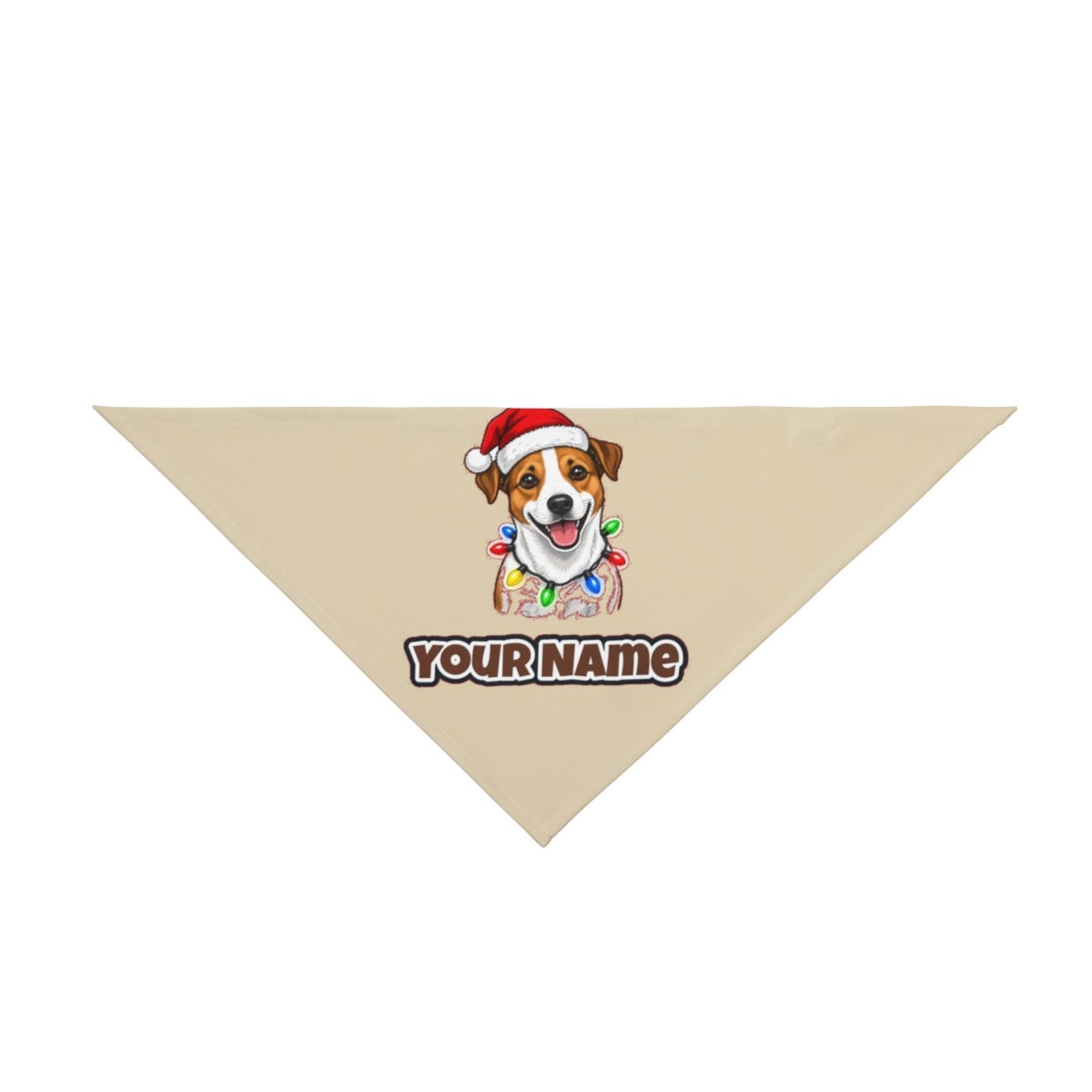 Jack Russell personalised Christmas pet bandana in beige, tie-on style