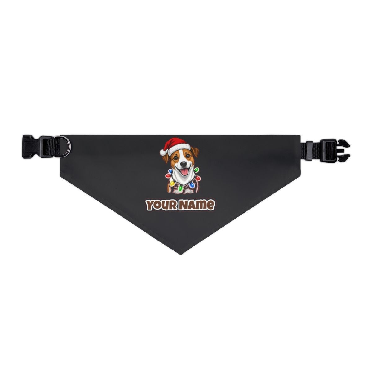 Jack Russell personalised Christmas pet bandana in black, collar with buckle