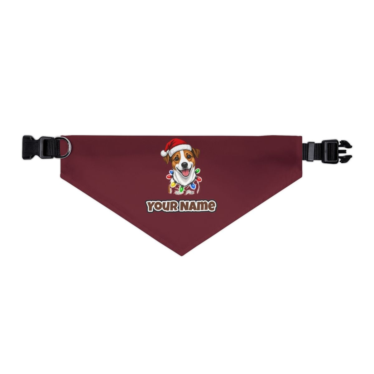 Jack Russell personalised Christmas pet bandana in maroon, collar with buckle