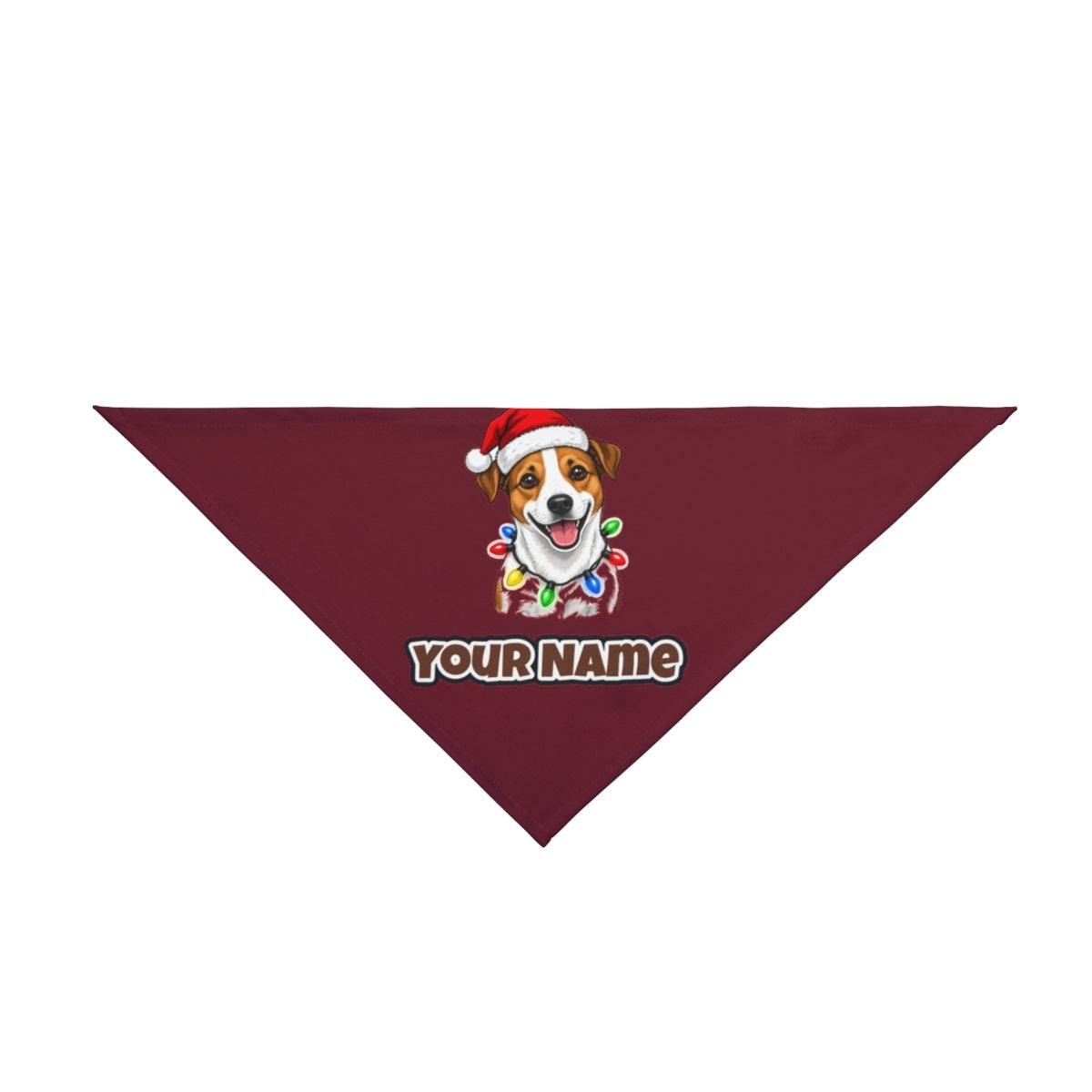 Jack Russell personalised Christmas pet bandana in maroon, tie-on style