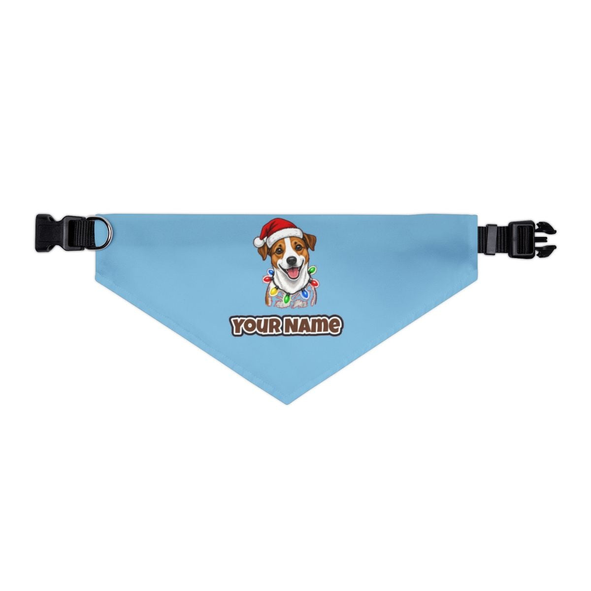 Jack Russell personalised Christmas pet bandana in sky blue, collar with buckle
