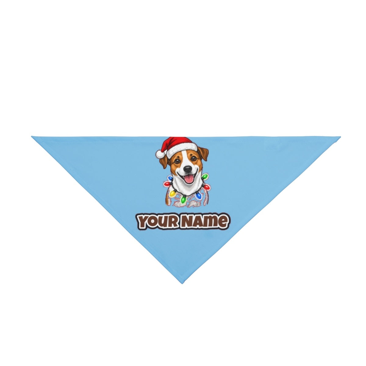 Jack Russell personalised Christmas pet bandana in sky blue, tie-on style