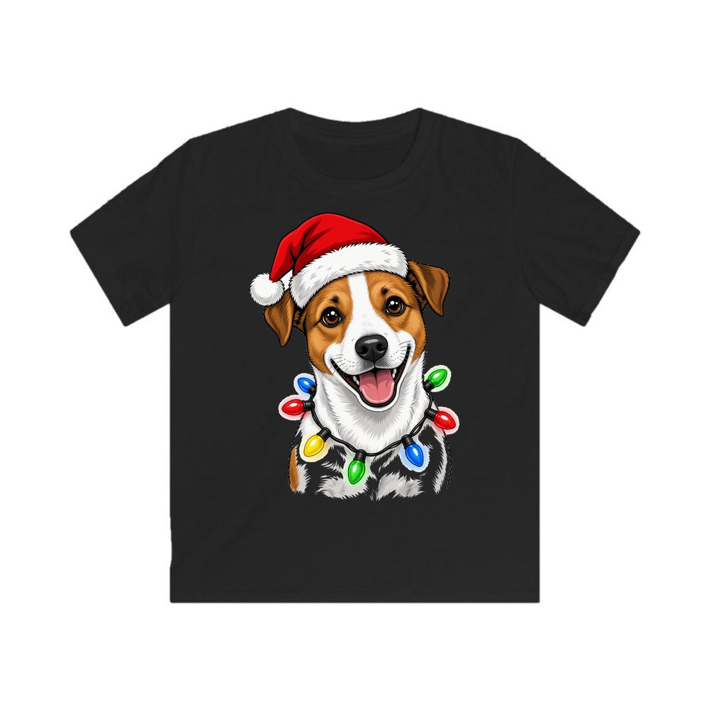 Jack Russell personalised kids Christmas tee in black