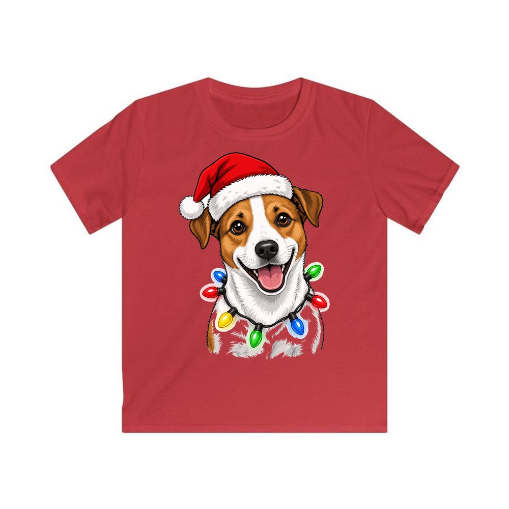 Jack Russell personalised kids Christmas tee in red