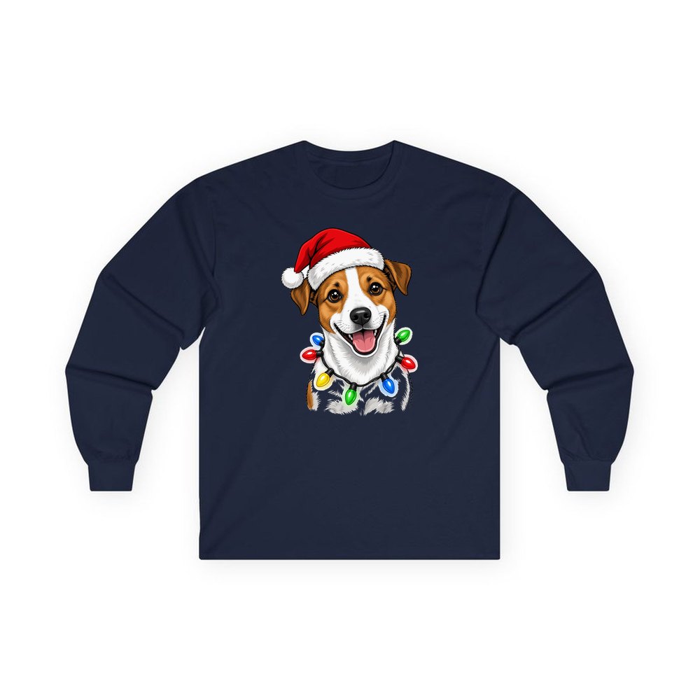 Jack Russell personalised long sleeve Christmas T-shirt in navy