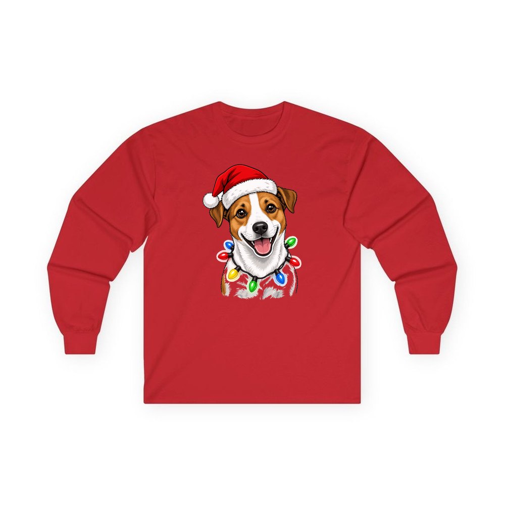 Jack Russell personalised long sleeve Christmas T-shirt in red