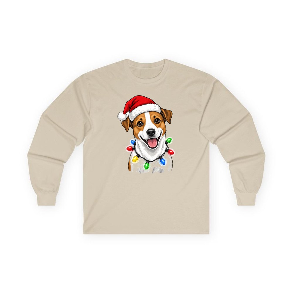 Jack Russell personalised long sleeve Christmas T-shirt in sand