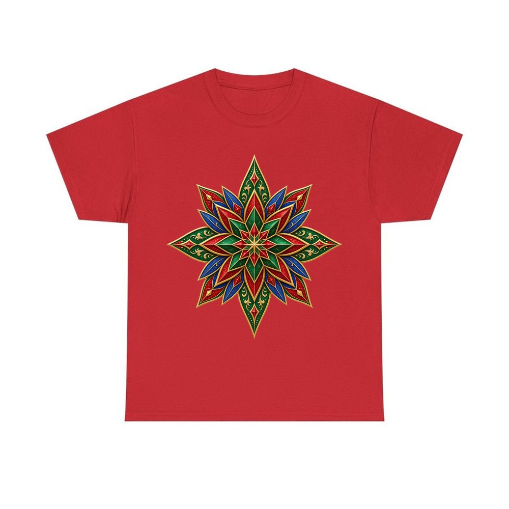 Jewel Tone Star personalised Christmas T-shirt in red