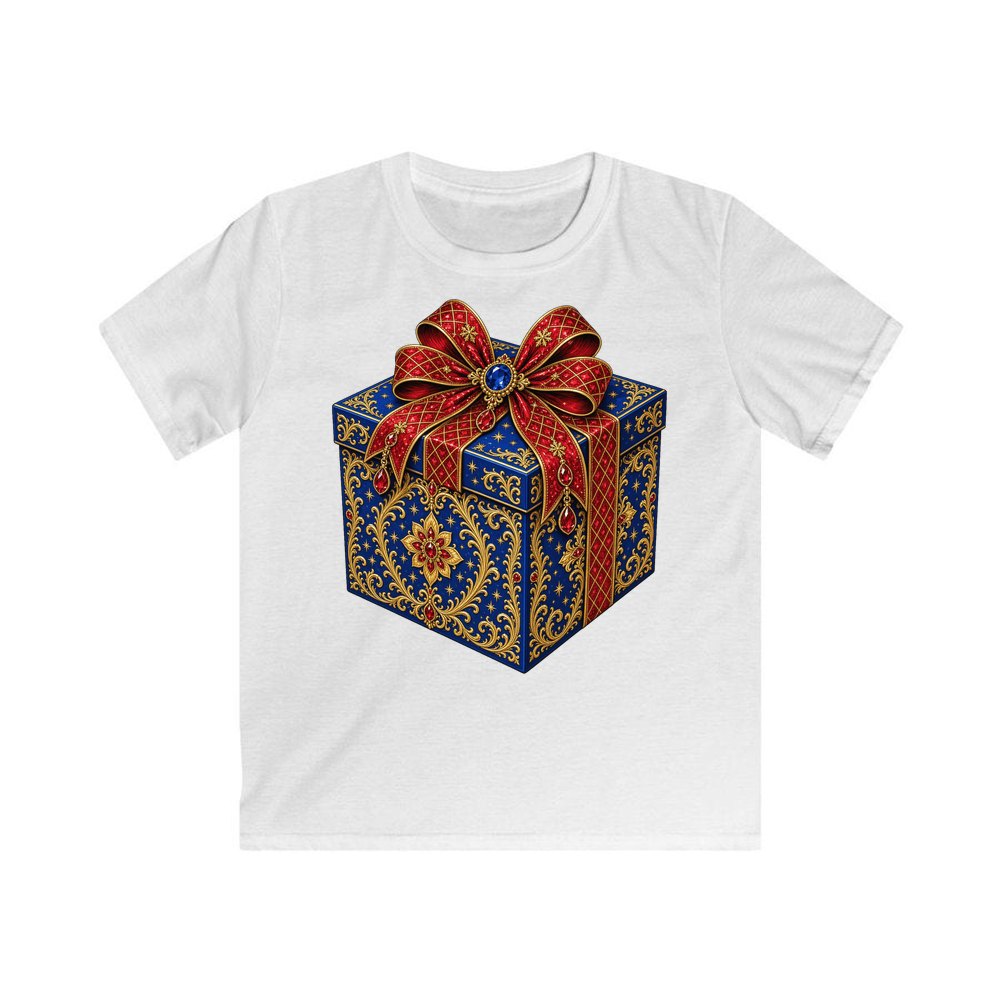 Jewelled Blue Gift Box personalised kids Christmas tee in white