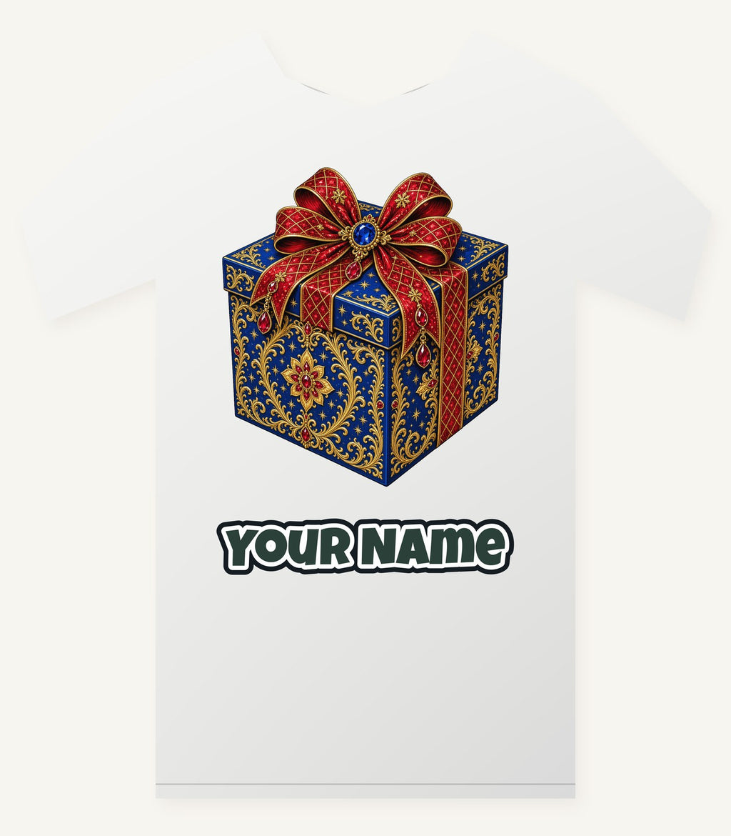 Jewelled Blue Gift Box Personalised Christmas T-Shirt and Hoodie