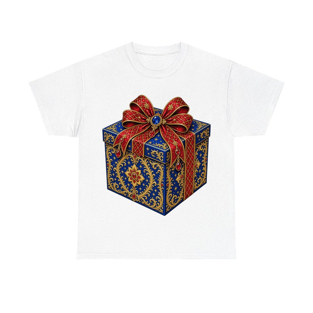 Jewelled Blue Gift Box personalised Christmas T-shirt in white