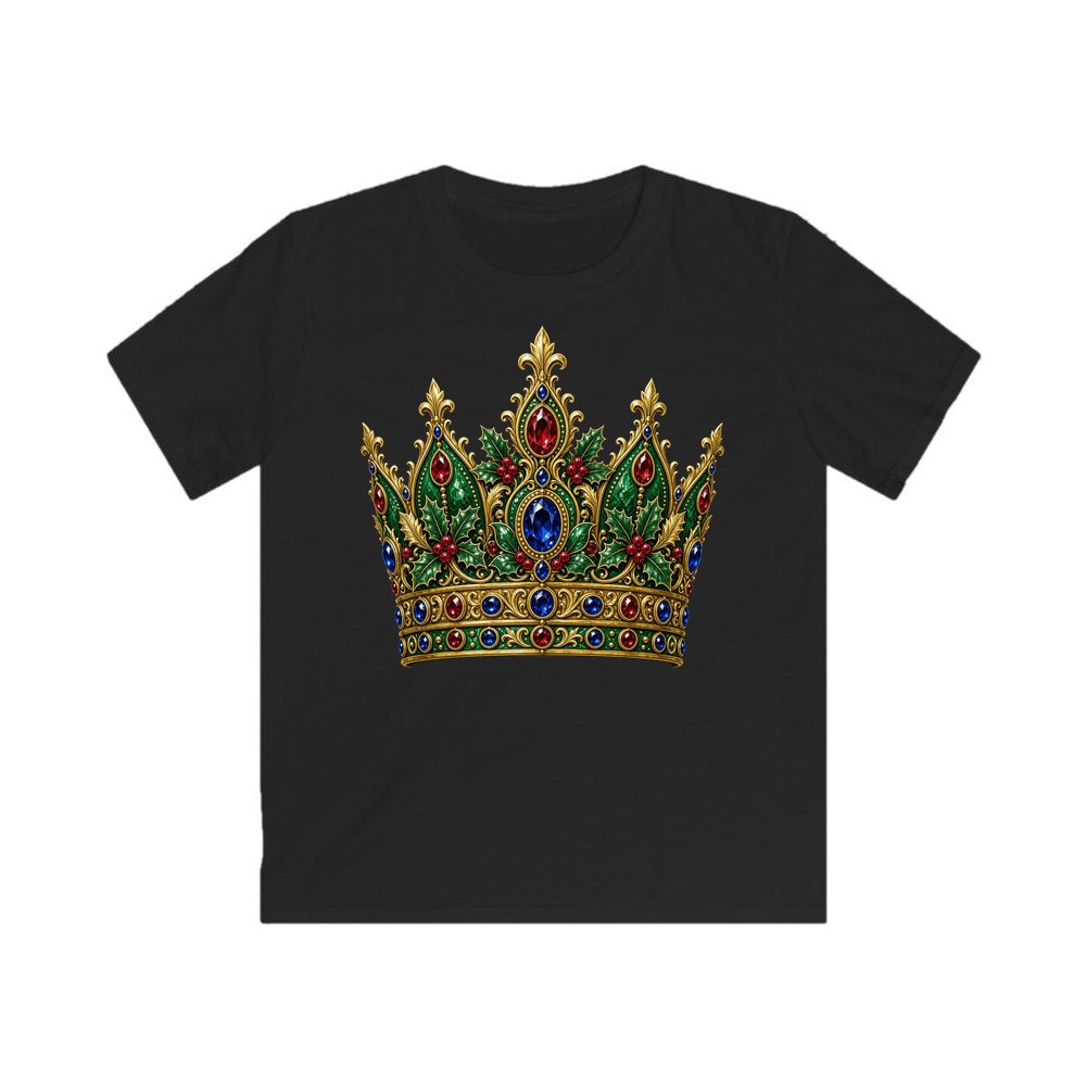 Jewelled Christmas Crown personalised kids Christmas tee in black